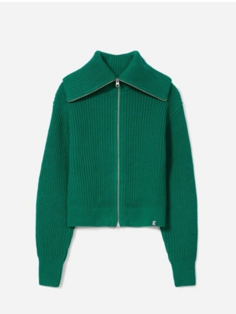 Everlane Green Ribbed Zip-Up Sweater Cardigan